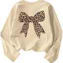 SOLY HUX Girl's Long Sleeve T Shirts Leopard Bow Graphic Tees Crew Neck Tops Fall Clothes Apricot Graphic 11Y