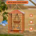 Mealworms Bird Feeders for Bluebirds - Metal - Huge Caged Squirrel-Proof Bird Feeders with 2 Cups, DIY Wild Bird Feeders Outdoor Hanging (Brown), Attract Wild Birds, 2lbs Seed Capacity+1 Mealworms Cup