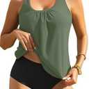 Yonique Women Two Piece Tankini Blouson Swimsuit Bathing Suits Racerback Swim Tank Tops with Bottoms Tummy Control Swimwear (X-Large, Army Green)