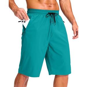 G Gradual Men's 11" Board Shorts with 3 Zipper Pockets Long Swim Trunks Quick Dry Bathing Suit Swimwear Beach Shorts No Liner(Lake Green,2XL)