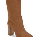 Juliet Holy Women’s Mid-calf Boots Chunky Stacked Heel Square Toe Side Zipper Slip-on Suede Winter Booties Size 6.5