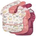 Tiny Twinkle Mess-Proof Baby Bibs for Eating | Waterproof, Wipeable Toddler Bibs with Catch-All Pocket | Feeding Bibs for Girls & Boys (3 Pack,Flutter Set)