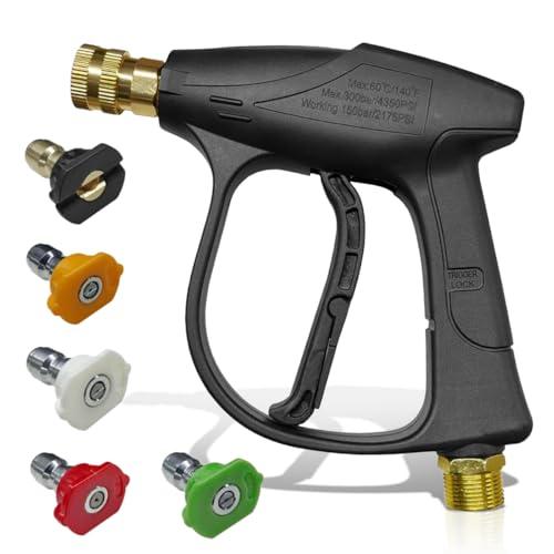 GAOLAOSY High-Pressure Car Washer Gun 4350 PSI Max, Power Washer Short Gun with 1/4" Outlet Quick Connect & 5 Nozzles, M22-14 Thread Auto Cleaning Sprayer Gun Tool for Car Washing (Washer Gun/Nozzle)