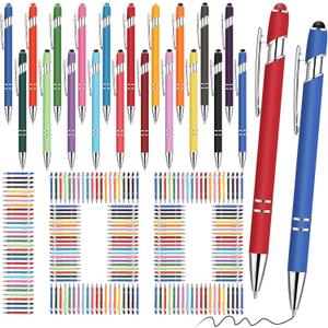 Yeaqee 100 Pieces Ballpoint Pen with Stylus Tip Click, 2 in 1 Black Ink, 1.0 mm Medium Point Stylus Metal Pen for Touch Screen Tablet(Assorted Colors)