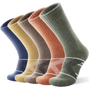 ANTSANG 5 Pairs Merino Wool Hiking Socks for Men & Women Thermal Winter Warm Moisture Wicking Cushion Boot Socks (Medium, Green/Yellow/Brown/Orange/Blue)