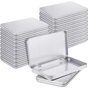 Geiserailie 20 Pack Rectangular Metal Tin Box with Lid Metal Hinged Lid Tin Empty Box Container Storage for Watercolor Jewelry Pen Eraser Pill Candy Craft Organize 7.0 x 4.2 x 0.6'' (Sliver)