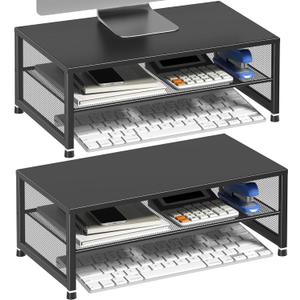 ECOLOVI 2-Tier Computer Monitor Stand Riser, Desk Organizer for Monitor, Printer & Laptop Stand, Desktop Workspace Organizers for Office Supplies(Black 2-Pack)