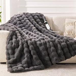 Heated Blanket Wearable Electric with Sleeves & Foot Pocket, Heating Blanket with 8 Hours Auto Off 10 Fast Heating Levels, Machine Washable, Gift Idea, 52*72+18 (Gray)