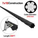 BLIKA 500FT 3/16" Black Stainless Steel Cable, T304 Stainless Steel Cable | Decking Railing Cable, 7 x 19 Strand Construction, 3700lbs Breaking Strength Marine Grade for Rail, Deck and DIY Balustrade