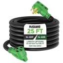 RVGUARD 50 Amp 25 Foot RV/EV Extension Cord, NEMA 14-50P/R Heavy Duty Extension Cord with LED Power Indicator and Cord Organizer, Green, ETL Listed