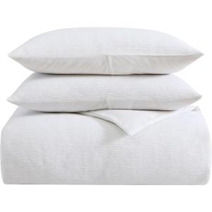 Vera Wang - King Duvet Cover Set, Soft Cotton Bedding with Matching Pillowcases, Button Closure & Inner Corner Ties, 3 Piece Bed Set (Textured Pleats White)