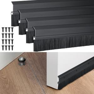 Hushee 4 Pack 36 Inches Brush Door Sweep for Exterior, Aluminum Commercial Door Sweep Bottom All-Season Alloy Brush for Exterior and Interior Sealing Gaps Keeps Cold Air, Dust Out (Black)