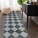 Checkered Kitchen Runner Rug 2×10, Ultra Thin Washable Runners for Hallways Non Slip, Moroccan Neutral Print Non Shedding Kitchen Runner Rugs, Stain Resistant 10 Foot Runner Rug, Blue/Grey