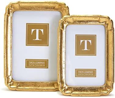 Two's Company Bonheur Set of 2 Gold-Leaf Photo Frames Includes 2 Sizes: 4" x 6" and 5" x 7"