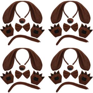 Coopay 20 Pieces Puppy Dog Costume Set Dog Ears Headband Nose Tail Bow tie Paw Gloves Animal Costume for Adult Kids Carnival Halloween Cosplay Accessories