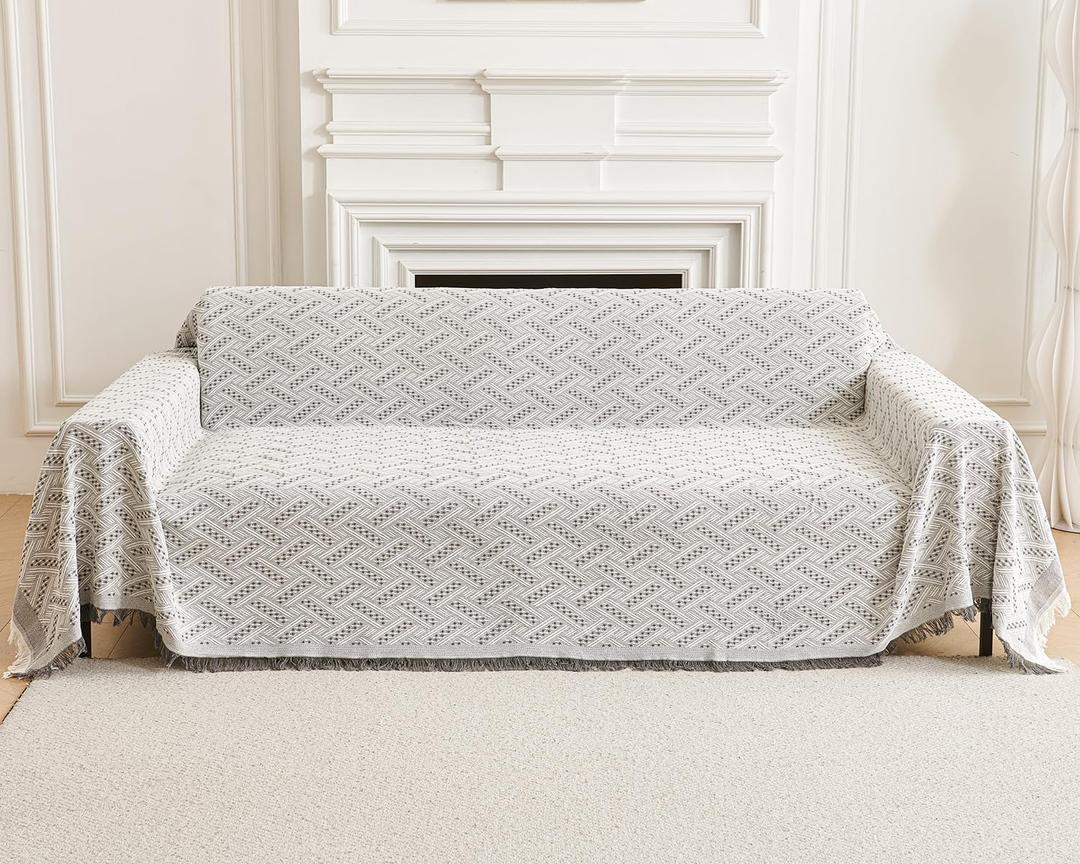 AIVIA Loveseat Cover Sheet Blanket, Reversible Anti Slip Cushion Covers for 2 Seater Couches with Armrest, Love-Seat Furniture Decor Slipcovers Protector for Dogs Cats Pets (Gray White 71"x102")