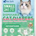 Pet Soft Disposable Cat Diapers - Diaper for Female & Male Cats, Puppy Doggie Diapers for Female Dogs with Adjustable Foam Tail Hole, Small (24Pcs, GN Flowers)