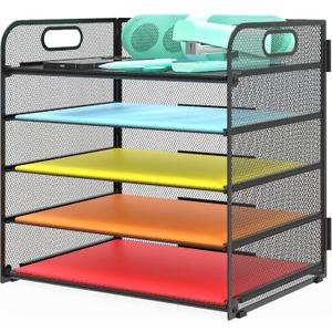 Letter Tray Paper Organizer 5-Tier Desk Organizer File Organizer Paper Holder with Handle, Metal Desktop Document Shelf Tray Office Classroom Organization - Black