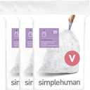simplehuman Code V 60 Count, Genuine Custom Fit Liners, Drawstring Trash Bags in Dispenser Packs, 16-18 Liter / 4.2-4.8 Gallon, Clear