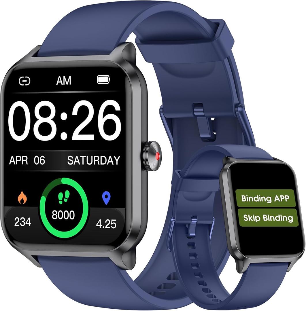 Smart Watch No App/Phone Required,42mm Smartwatch for Women Men,Fitness Tracker Watch with Heart Rate Monitor, Sleep Tracker, Pedometer,Step Counter,IP68 Waterproof, for Android iOS Phones (Blue)