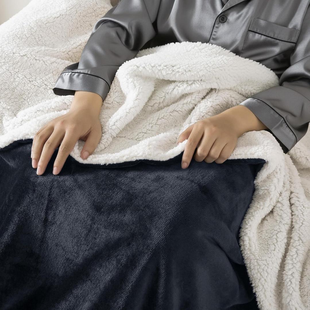 WDCOZY Sherpa Fleece Blankets Fuzzy Thick Warm Throw Blanket Super Soft Reversible Luxurious Fluffy Plush for Sofa Couch Bed Home Decor All Seasons Winter Blankets 90"x90" Charcoal Black