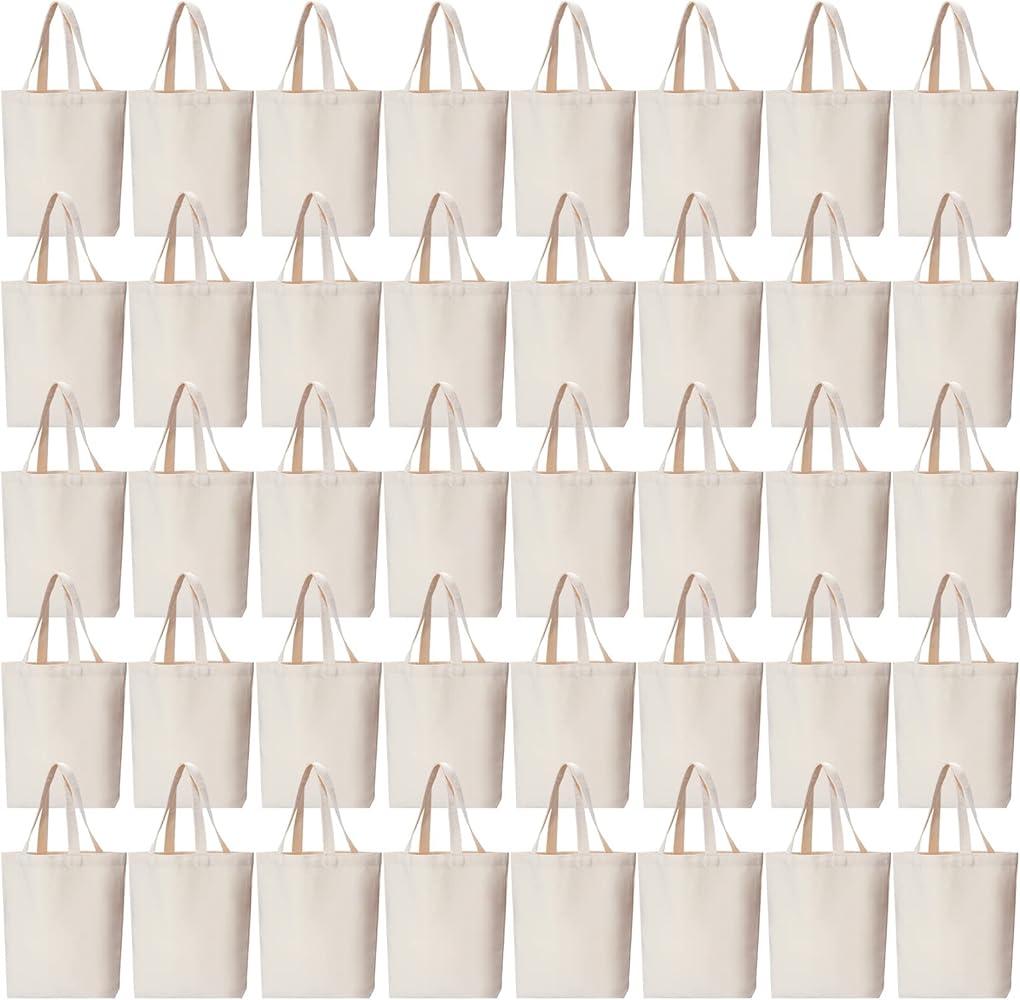 Pinkunn 100 Pcs Canvas Bags Bulk - Natural Cotton Bags with Handles Plain Polyester for Crafting DIY