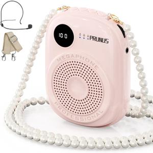 Voice Amplifier for Teacher, Portable Wired Voice Amplifier with Microphone Headset and Speaker, Rechargeable Mini Voice Amplifier for Classroom, Speech, Training, Tour Guide, Pearl Chain Design-Pink