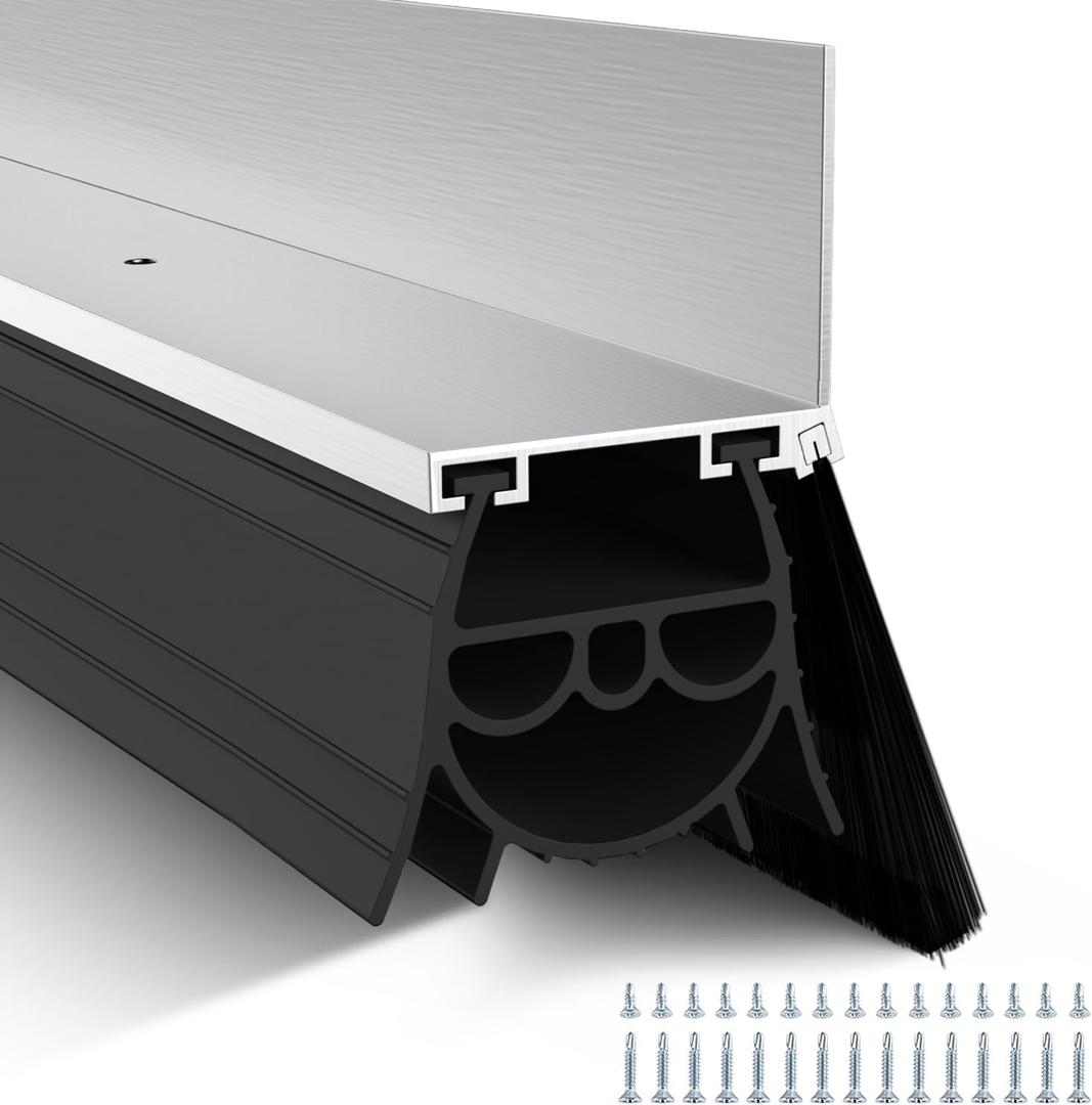 10FT Multi-Layer Garage Door Seal Kit, EPDM Bottom Seal & Brush | Pre-drilled aluminum track, reinforced multi-layer, blocks wind water dust pests, noise reduction, improves insulation, DIY