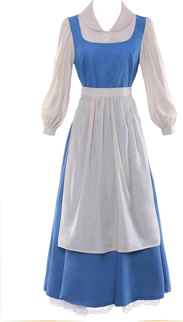 Visbion Beauty Belle Costume Maid Blue Dress Women Girls Princess Halloween Cosplay (XX-Large)