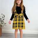 WDIRARA Toddler Girl's Plaid Bow Front Ribbed Knit Round Neck Long Sleeve A Line Dress