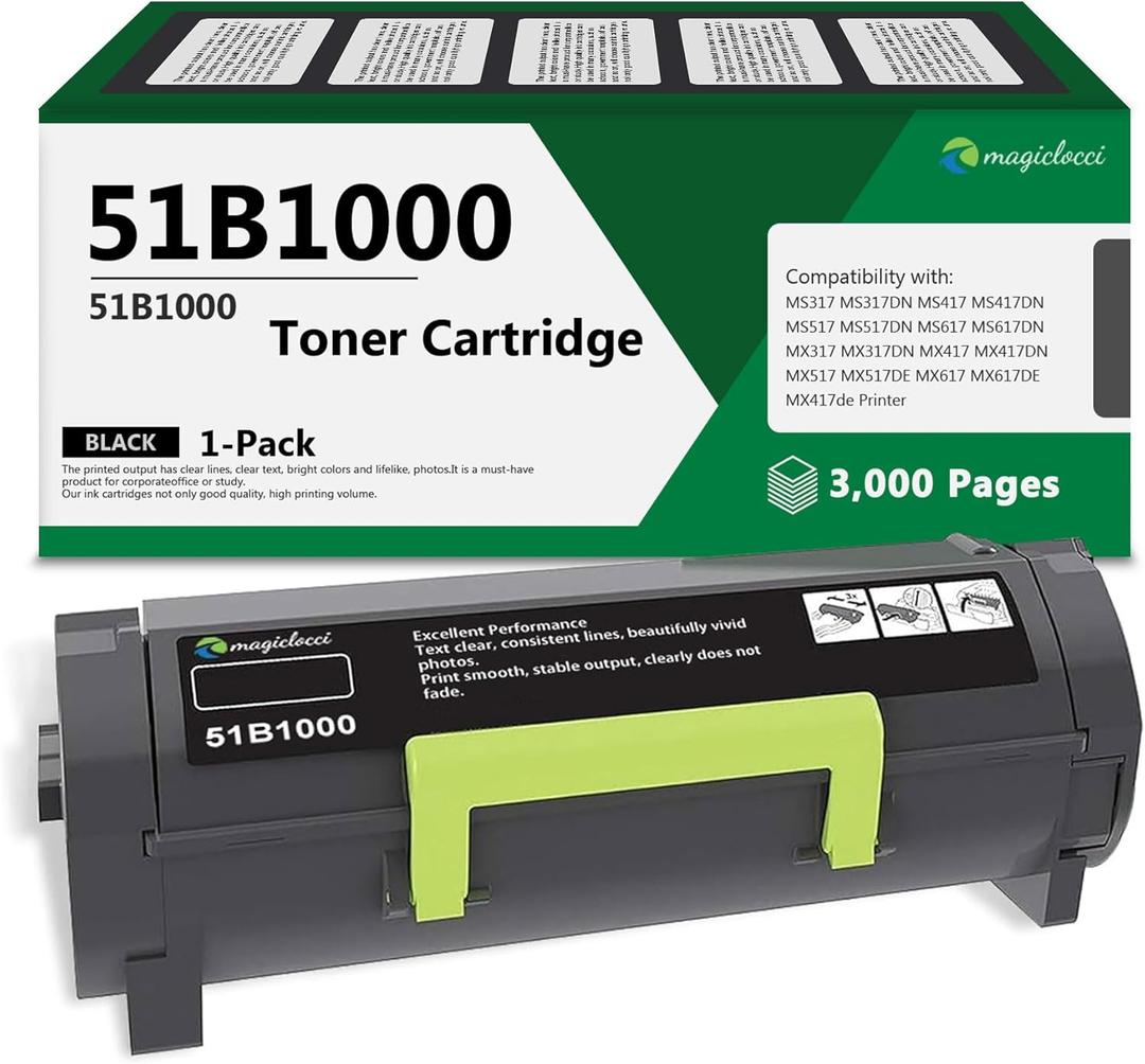 51B1000 Black High Yield Toner Cartridge (1-Pack, 3,000 Pages) Compatible Replacement for Lexmark 51B1000 Toner Cartridge Work for MS317dn MS417dn MS517dn MS617dn MX317dn Printer