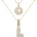 Letter Necklace 14k Gold Plated Bling Dainty Necklaces Trendy Chunky Custom Name Necklace Personalized Round Circle Pendant Zirconia Letters Name Crystal Jewelry Gifts for Women