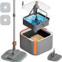 Upgraded Spin Mop and Bucket Set Self-Standing Mop Bucket Separate Dirty and Clean Water System Self Wringing 360 Rotating 90 Foldabl Mops and Buckets for Floor Cleaning (Dark Gray, 2Pads)