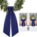 2 Pcs Navy Blue Wreath Sash for Front Door Linen Wreath Ribbon Bow for Yard Porch Garland Home Decor