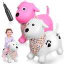 VercanMonth 2 Pack Bouncy Dog Hopper Inflatable Bouncing Horse Hopper Toys Jumping Ride On Hopping Bounce Dogs with Pump Rubber Bouncing Animal Gift for Boys Girls(White, Pink, Classic Style)