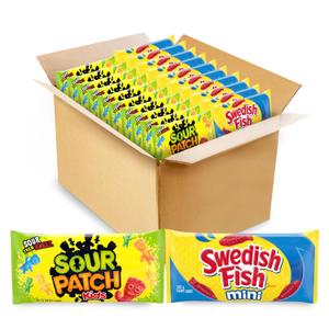 SOUR PATCH KIDS and SWEDISH FISH Mini Soft & Chewy Candy Variety Pack, Bulk Candy, 20 Snack Packs (EXP 07/20/25)