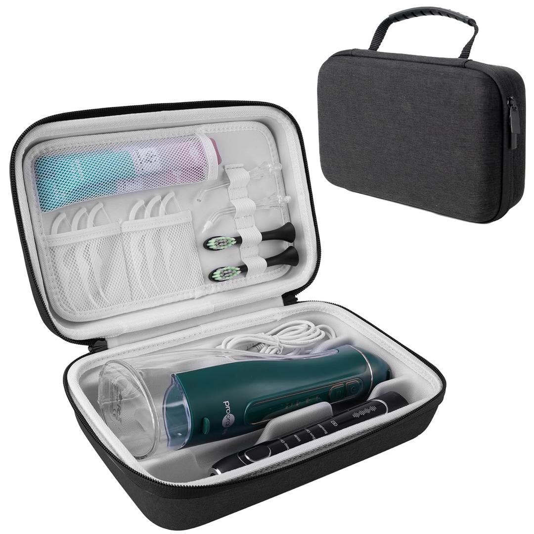SMYV Water Flosser Travel Case, Portable Cordless Oral Irrigator Travel Organizer with Handle, Hard Eva Storage Bag for Flosser, Electric Toothbrush, Toothpaset and Irrigator Accessories (Black)