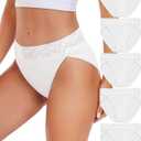 RHYFF Womens Underwear Cotton Bikini Panties High Cut Lace Panty Stretch Hipster Underpants Ladies Briefs, XL (White)