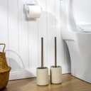 Ceramic Toilet Brush & Holder Set - Freestanding Deep-Cleaning Toilet Bowl Cleaner Brush, Stainless Steel Handle, Small & Sturdy for Storage, Easy to Clean, Non-Scratching