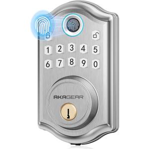 DS10 Keyless Entry Door Lock - Fingerprint Door Lock with 2 Keys, Electronic Keypad Deadbolt, Smart Door Lock, Keypad Lock for Front Door, Auto-Lock & One Touch Locking - Satin Nickel