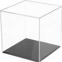 Fully Assembled Acrylic Display Case with Black Base, Clear Cube Dustproof Acrylic Display Box for Collectibles, Alternative Glass Case with Black Stand for Display, 6x6x6Inch