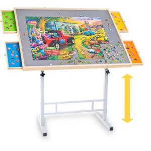 Fanwer 1500 Piece Puzzle Table with Legs, Angle & Height Adjustment Jigsaw Puzzle Table with 4 Drawers & Wooden Cover | 35"x26" Tilting Puzzle Board for Adults and Children, for Birthday
