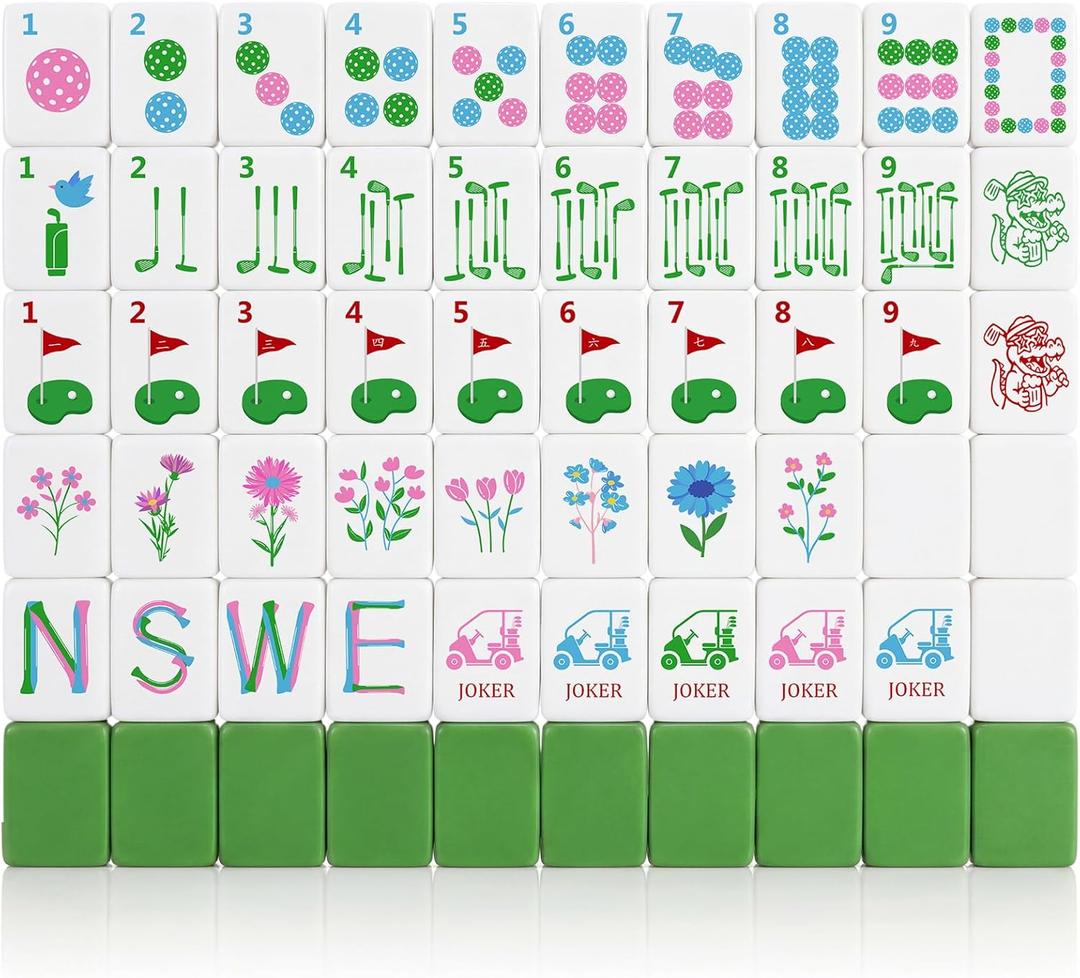 Blue Ocean Engraved Themed Engraved American Mahjong Tile Set 160 Quality White Tile (1.2 Inch, Tiles Only) Nautical Mini American Mahjong Game for Ideal Gift (Golf Style)