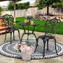 NUU GARDEN 3 Piece Bistro Set Outdoor, All Weather Cast Aluminum Patio Bistro Sets Patio Table and Chairs Set of 2 with Umbrella Hole for Yard, Balcony, Black, Butterfly Backrest, Without Cushion