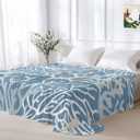 Full Flat Sheet Top Sheet Only, Ocean Undersea Coral Seaweed Soft Microfiber Breathable Bed Sheets, Watercolor Marine Life on Blue Hotel Luxury Bedding Flat Sheets