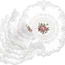 6 Pack Retro French Style Lace Placemats, 11inch Round Lace Doilies for Tables, Embroidered Cup Mat, Vintage Crochet Lunchmat Doilies for Home Decoration, Wedding, Tea Party, White