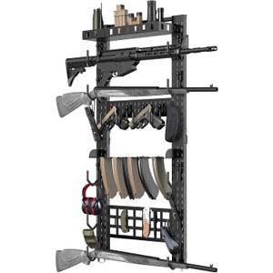 CVLIFE Gun Rack for Wall, Indoor Gun Rack Wall Mount with Shelf & Accessory Panel, Horizontal Heavy-Duty Gun Display Holder for Rifle/Shotgun, Gear Wall Mounted
