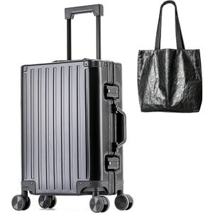 All Aluminum Carry On Luggage 22x14x9 Airline Approved Hard Shell Carry On Luggage Zipperless Luggage Metal 20inch Suitcase Luggage, Black