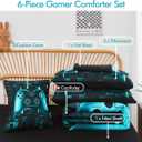 PERFEMET 6-Piece Boys Gamer Comforter Set Full Size Teal Blue Video Game Controller Bedding Comforter Set with Sheets Lightweight 3D Black Gaming Pattern Bed in a Bag for Kids Teen(Teal, Full)