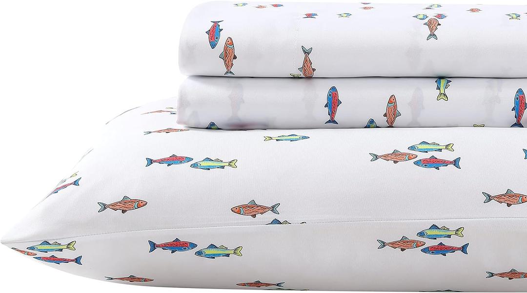 Eddie Bauer Kids - Twin Sheet Set, Ultra-Soft Microfiber Bedding with Fully Elastic Fitted Sheet, Kids Bed Set with Pillowcase, Easy Care Bedding (Fish Lake)
